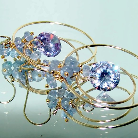 14k Gold Filled Tanzanite Quartz Rondelles Hoop Earrings Gemstone Earrings - Picture 6 of 6